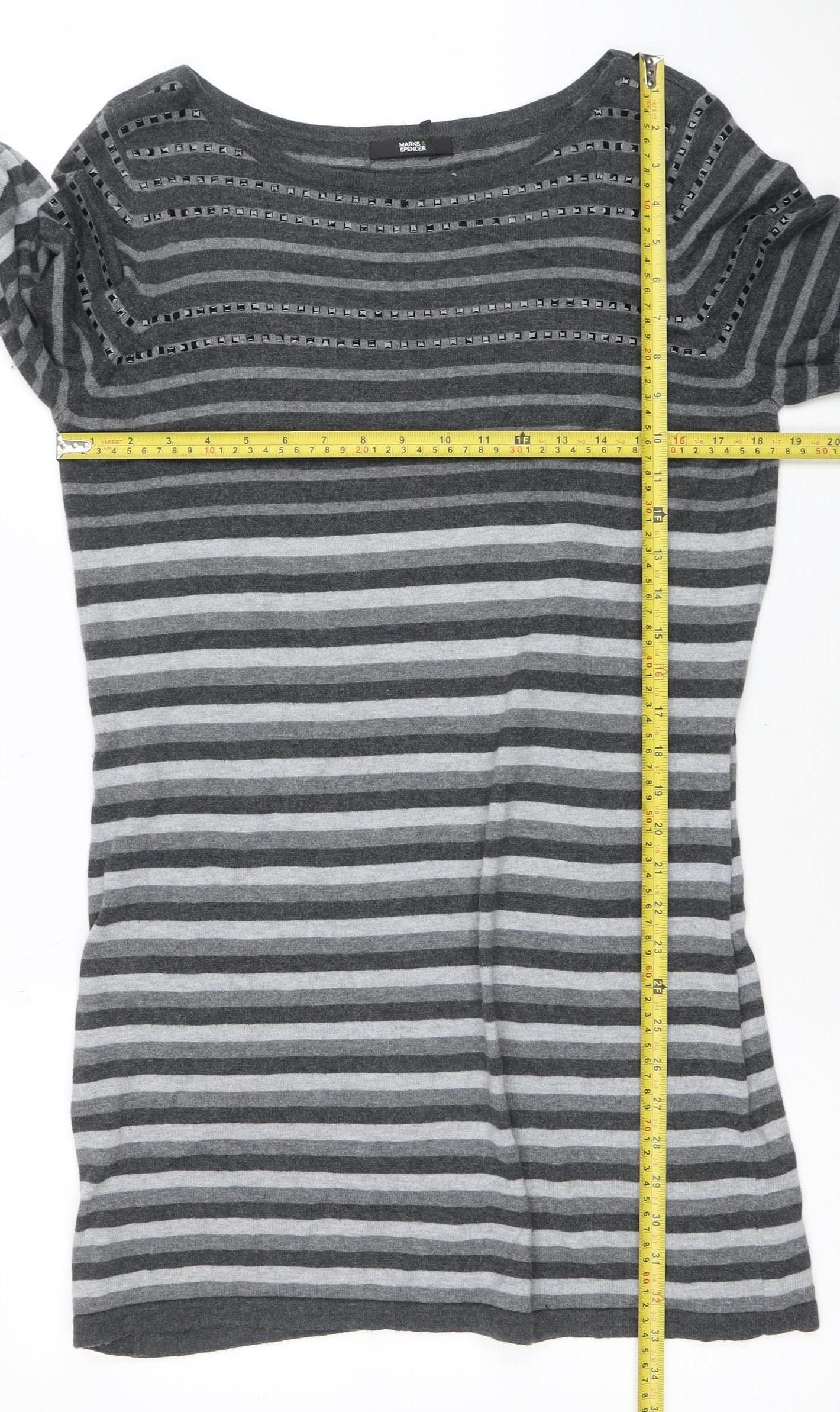 Marks & Spencer Womens Grey Striped Pullover Jumper Size 16
