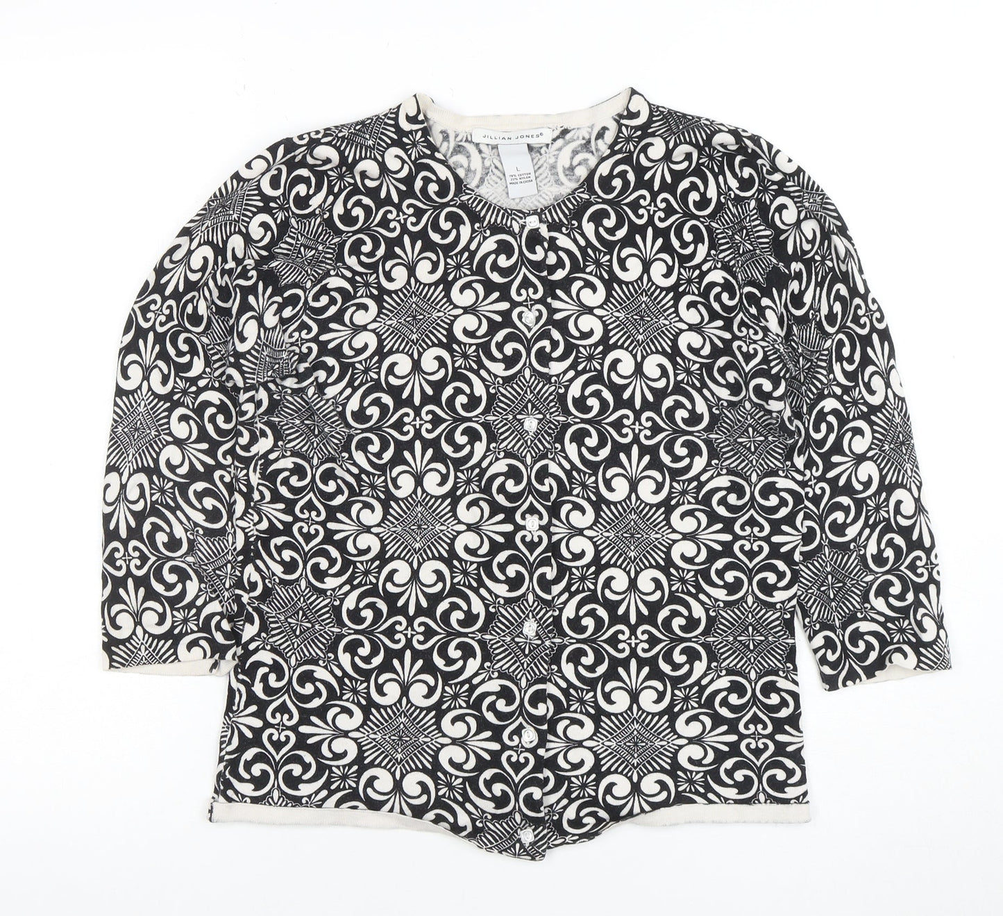 Jillian Jones Women’s Black & White Cardigan L Cotton Blend Patterned