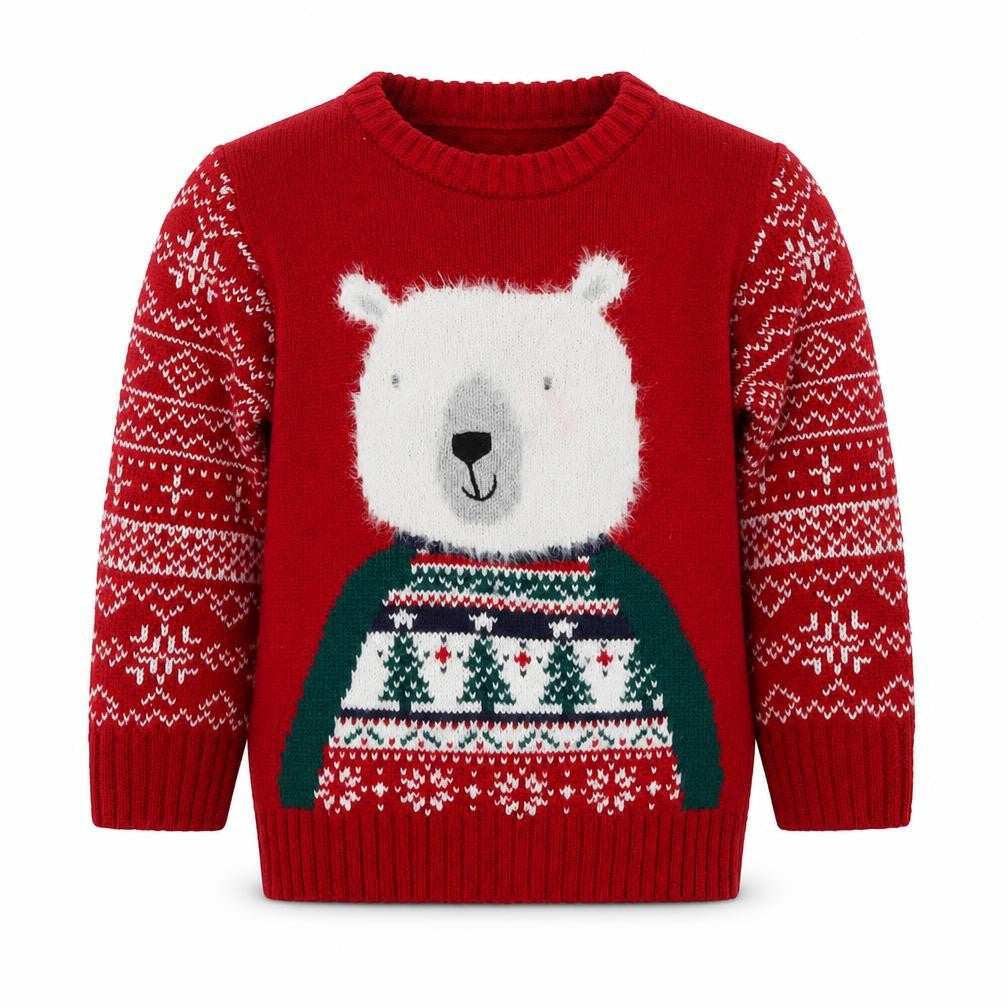 Nutmeg Boys Red Christmas Polar Bear Jumper 2-3 Years Fair Isle Knit