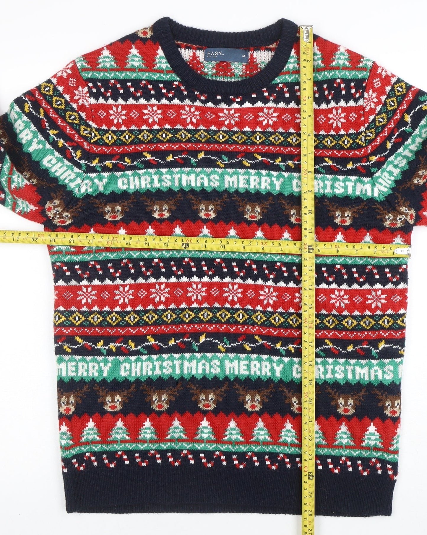 EASY Men’s Multicoloured Christmas Pullover Jumper M Crew Neck Knit