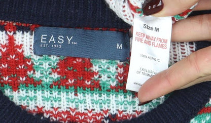 Brand and care label for Easy Men’s Multicoloured Christmas jumper M Crew Neck Knit
