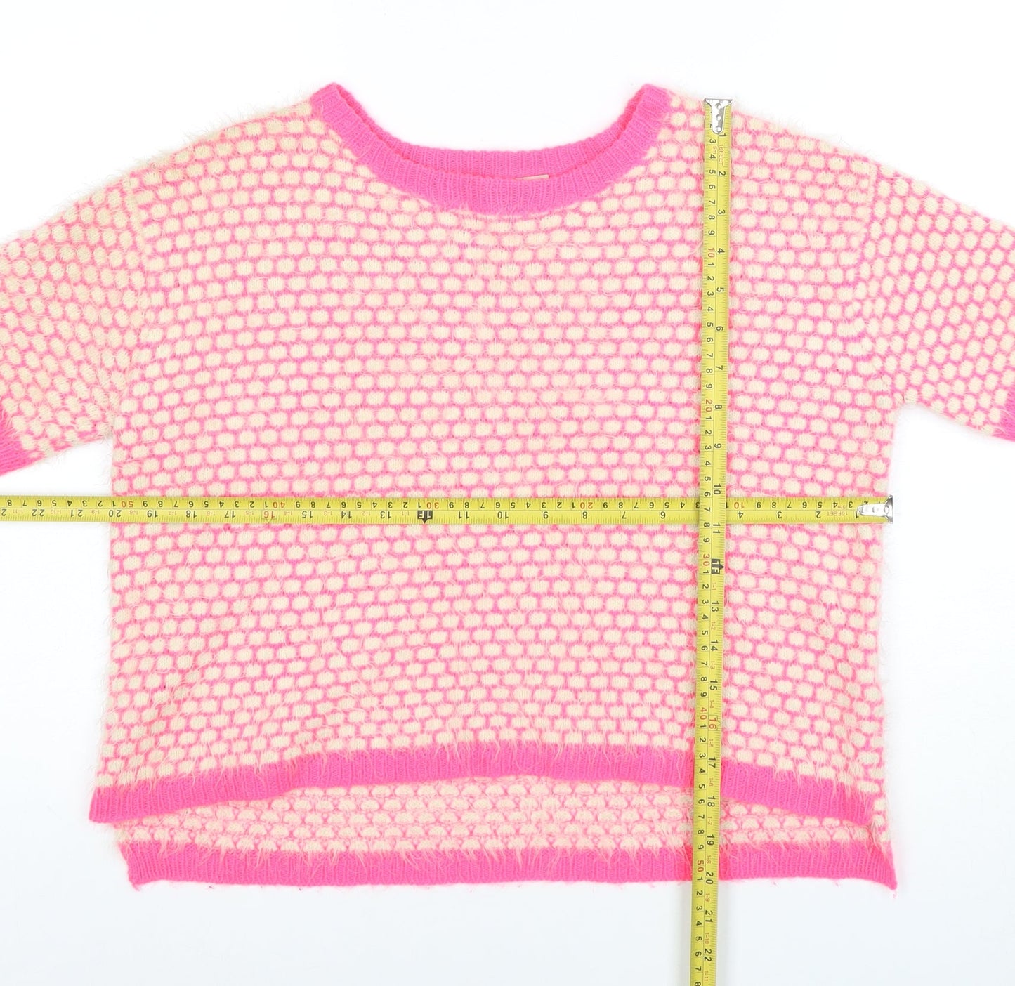 ASOS Women Pink & Cream Short Sleeve Cropped Knit Jumper UK 10