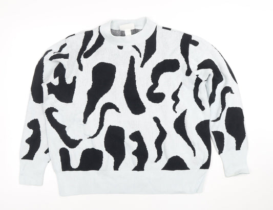 Monki Women's Black White Animal Print Cotton Crew Neck Jumper L