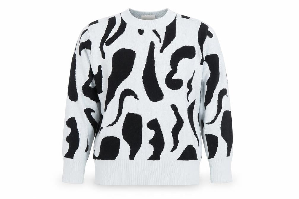 Monki Women's Black White Animal Print Cotton Crew Neck Jumper L
