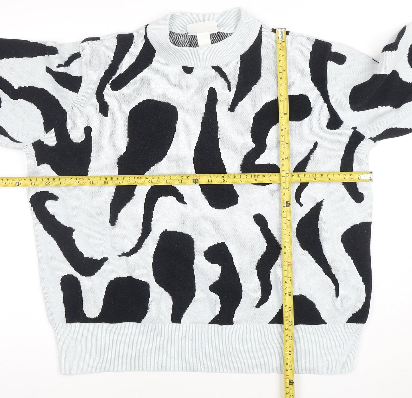 Monki Women's Black White Animal Print Cotton Crew Neck Jumper L