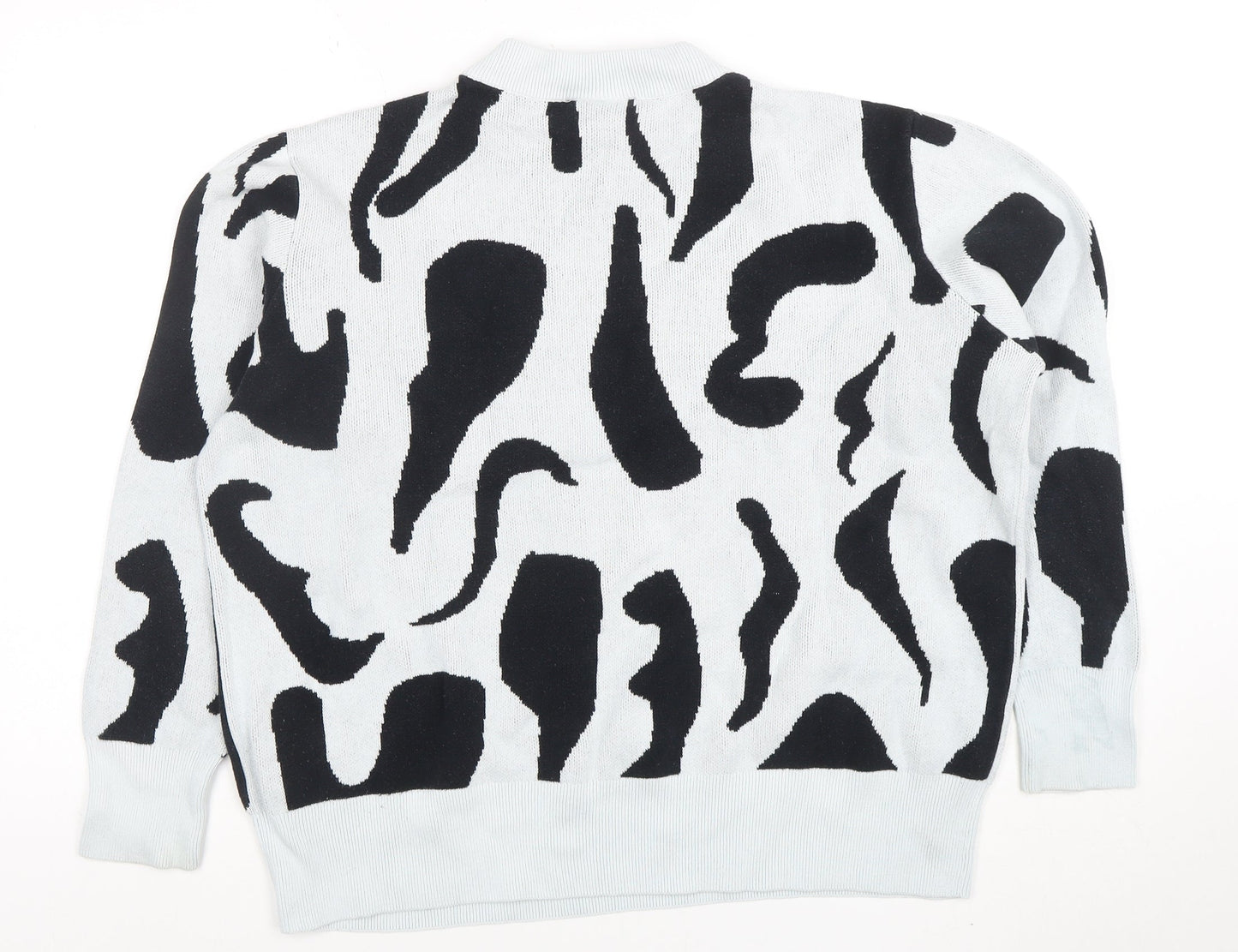 Monki Women's Black White Animal Print Cotton Crew Neck Jumper L