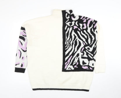 The Stevens Womens Ivory Zebra Animal Print Pullover Jumper Size 12