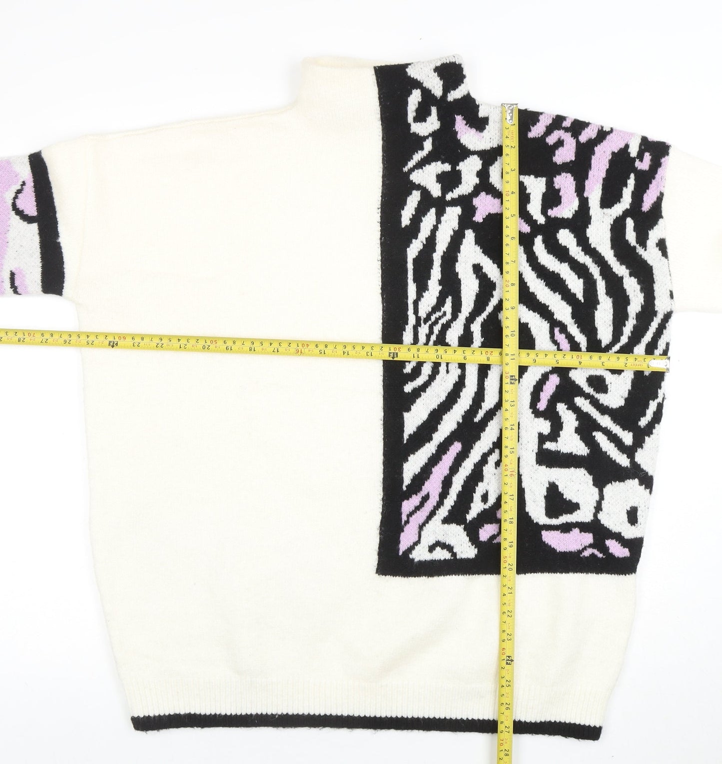 The Stevens Womens Ivory Zebra Animal Print Pullover Jumper Size 12