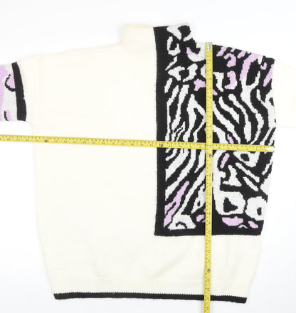 The Stevens Womens Ivory Zebra Animal Print Pullover Jumper Size 12