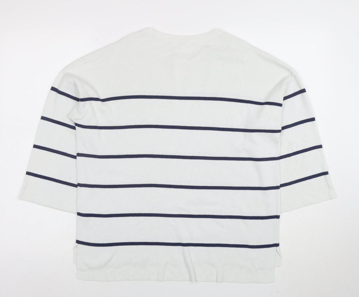 Tu Woman White Blue Striped 3/4 Sleeve Jersey Top Size 10
