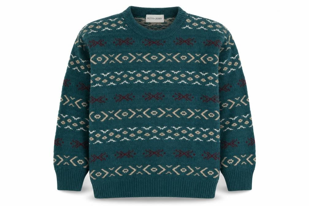 Peter Gribby Womens Green Geometric Wool Blend Jumper M