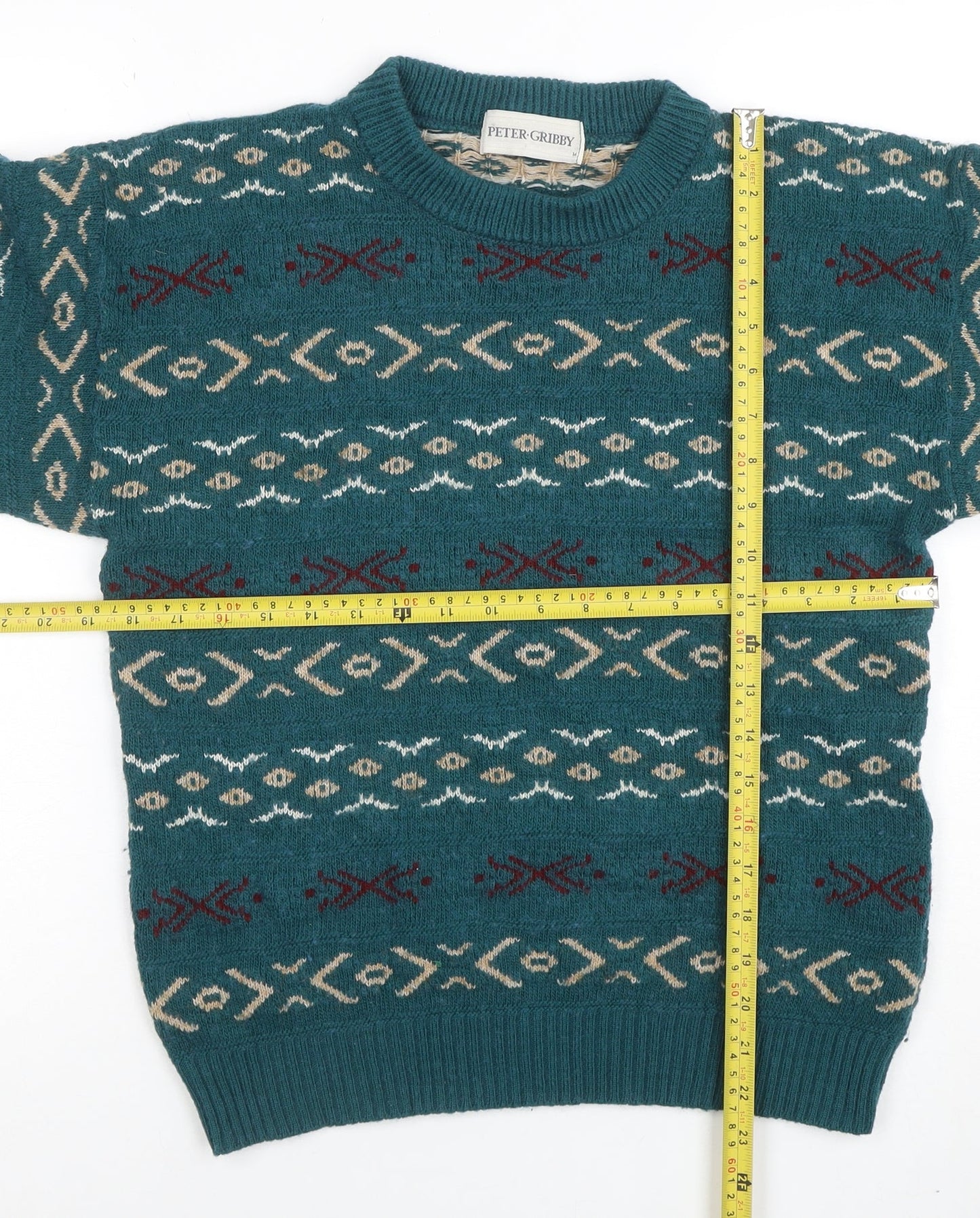 Peter Gribby Womens Green Geometric Wool Blend Jumper M