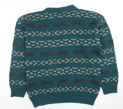 Peter Gribby Womens Green Geometric Wool Blend Jumper M