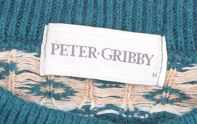 Peter Gribby Womens Green Geometric Wool Blend Jumper M
