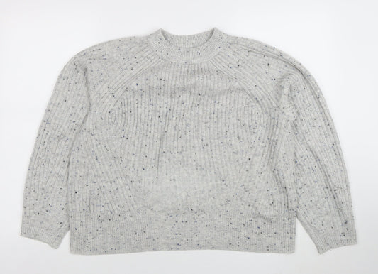 Marks and Spencer Womens Grey Mock Neck Wool Blend Pullover Jumper M