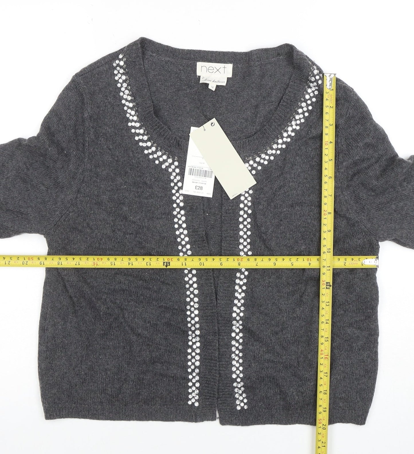 Next Women Grey Sequin Scoop Neck Short Sleeve Cardigan Size 16