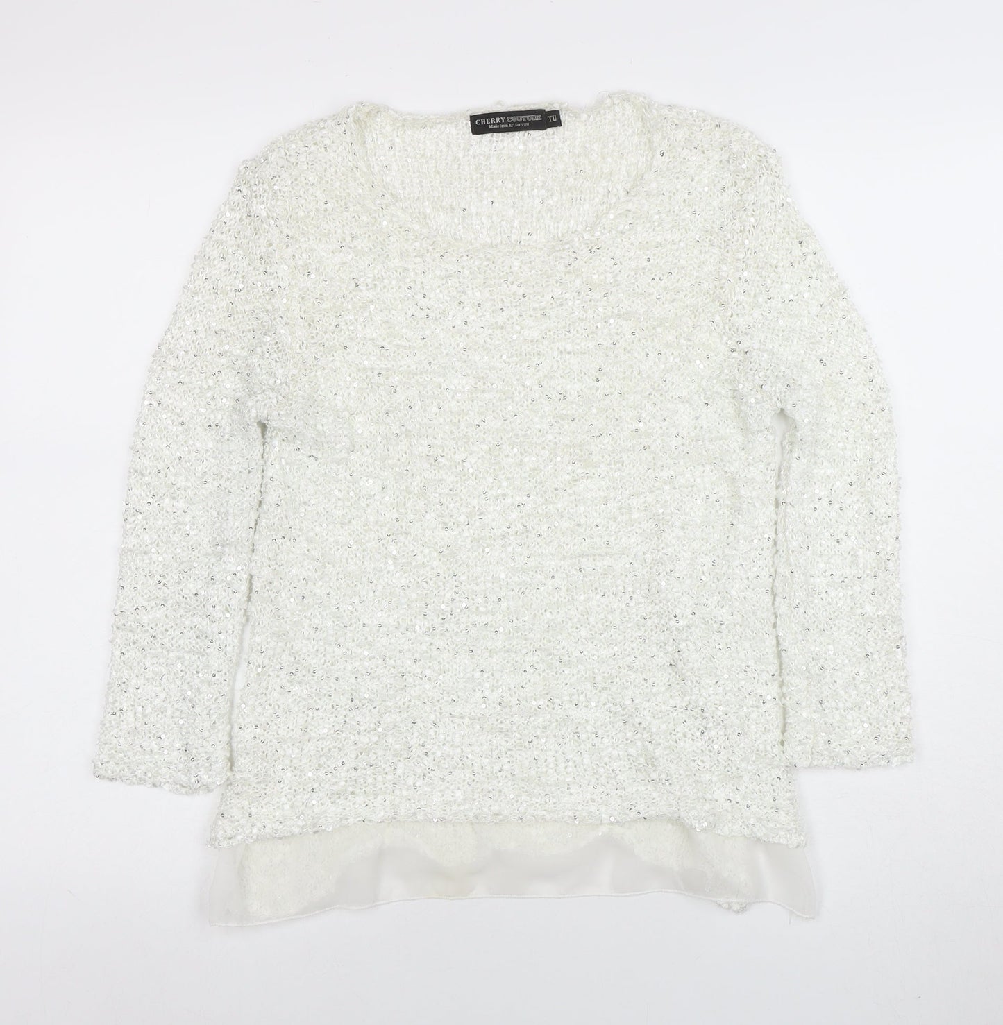 Cherry Couture Women's White Sequin Knit Pullover Jumper M