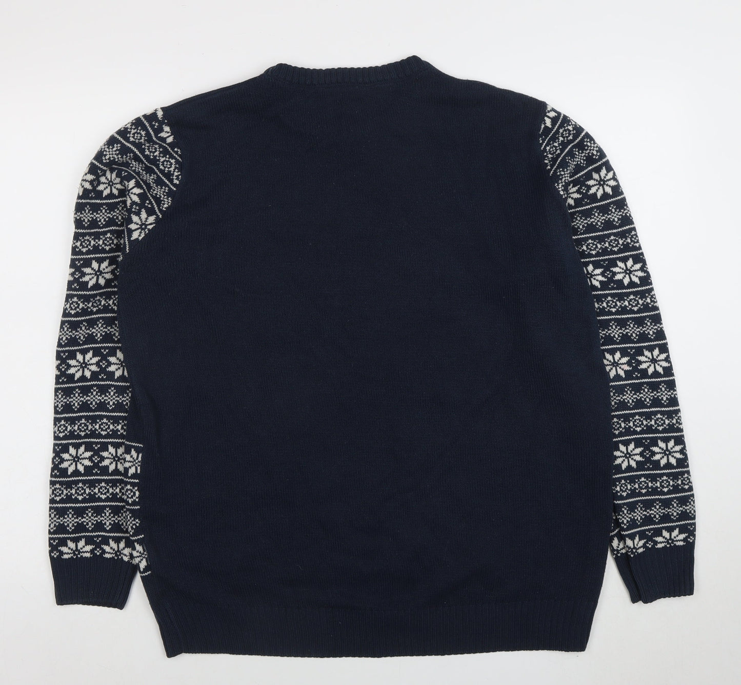 Avenue Men's Blue Christmas Dinosaur Fair Isle Jumper XL