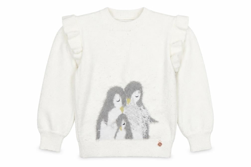 Angel & Rocket Girls White Sequin Penguin Jumper Size 10 Long Sleeve Knit