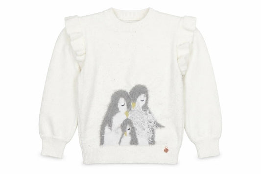 Angel & Rocket Girls White Sequin Penguin Jumper Size 10 Long Sleeve Knit