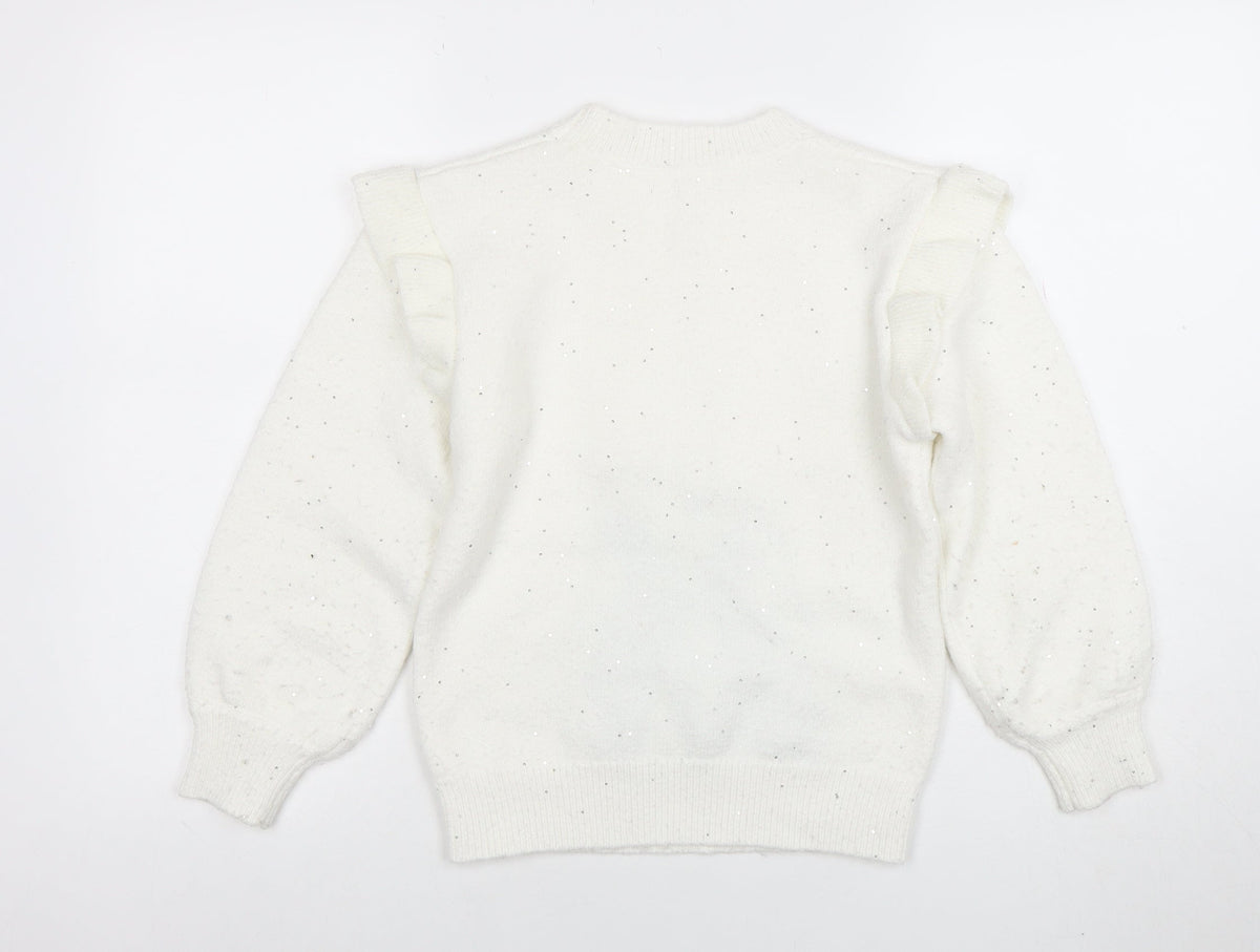 Angel & Rocket Girls White Sequin Penguin Jumper Size 10 Long Sleeve Knit