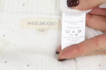 Angel & Rocket Girls White Sequin Penguin Jumper Size 10 Long Sleeve Knit