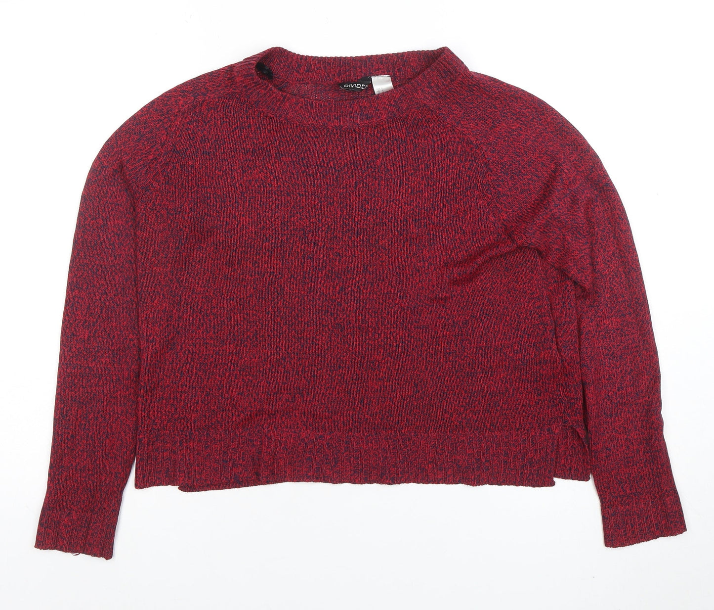 H&M Women Red Knit Pullover Jumper Size S Crew Neck Long Sleeve