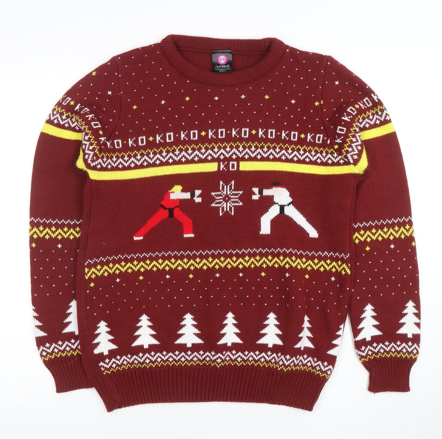Numskull Men Red Christmas Street Fighter Knit Jumper Small