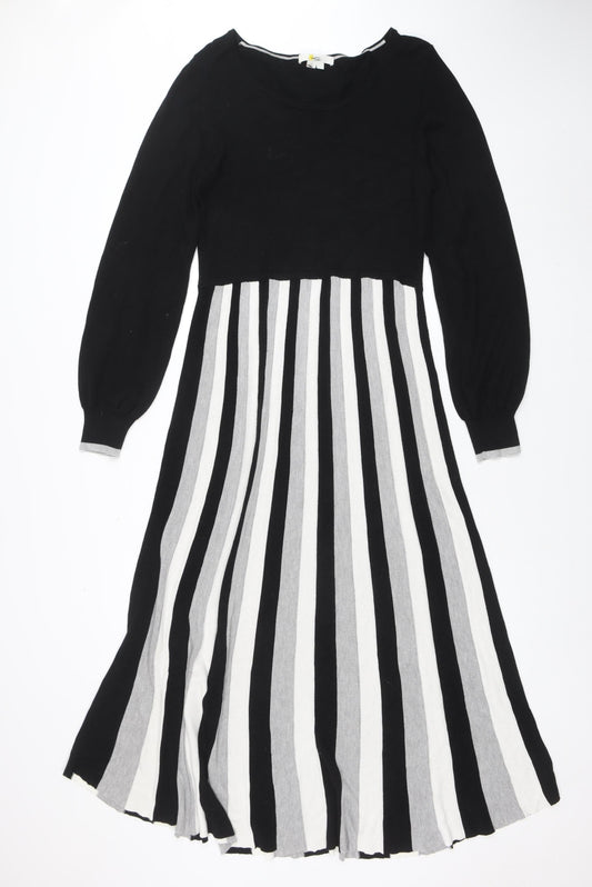 Warehouse Women Black White Stripe A-Line Knit Long Sleeve Dress Size 12