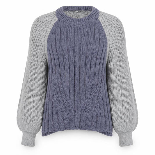 Zara Women Blue Knit Cotton Blend Raglan Sleeve Belted Jumper Size M