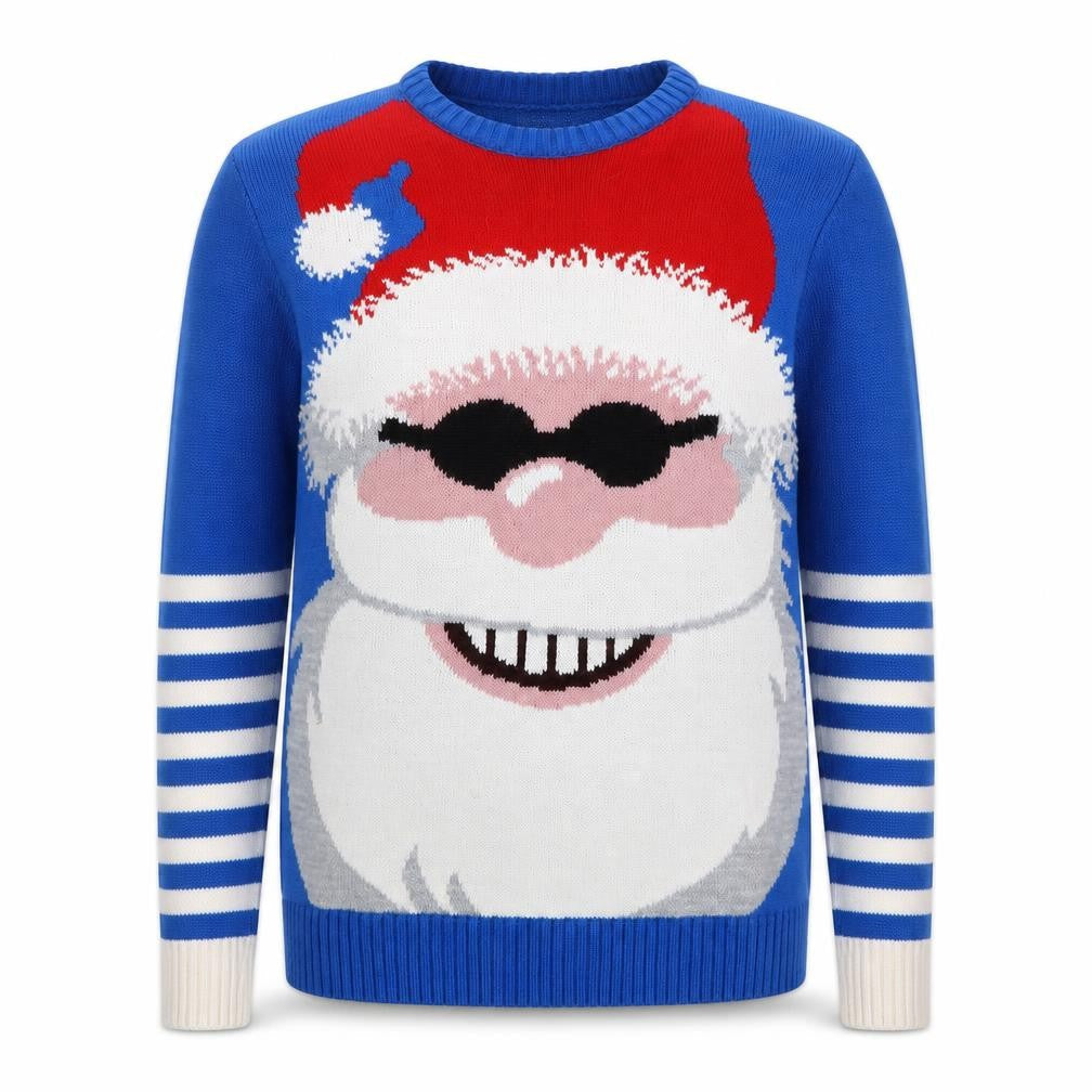Bad Santa Mens Blue Christmas Jumper M Funny Graphic Pullover