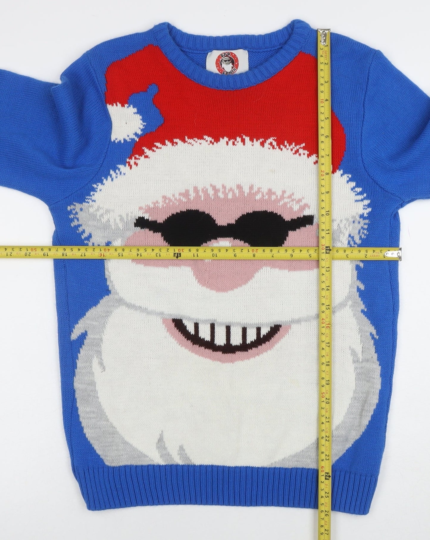 Bad Santa Mens Blue Christmas Jumper M Funny Graphic Pullover