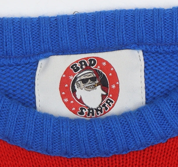 Bad Santa Mens Blue Christmas Jumper M Funny Graphic Pullover