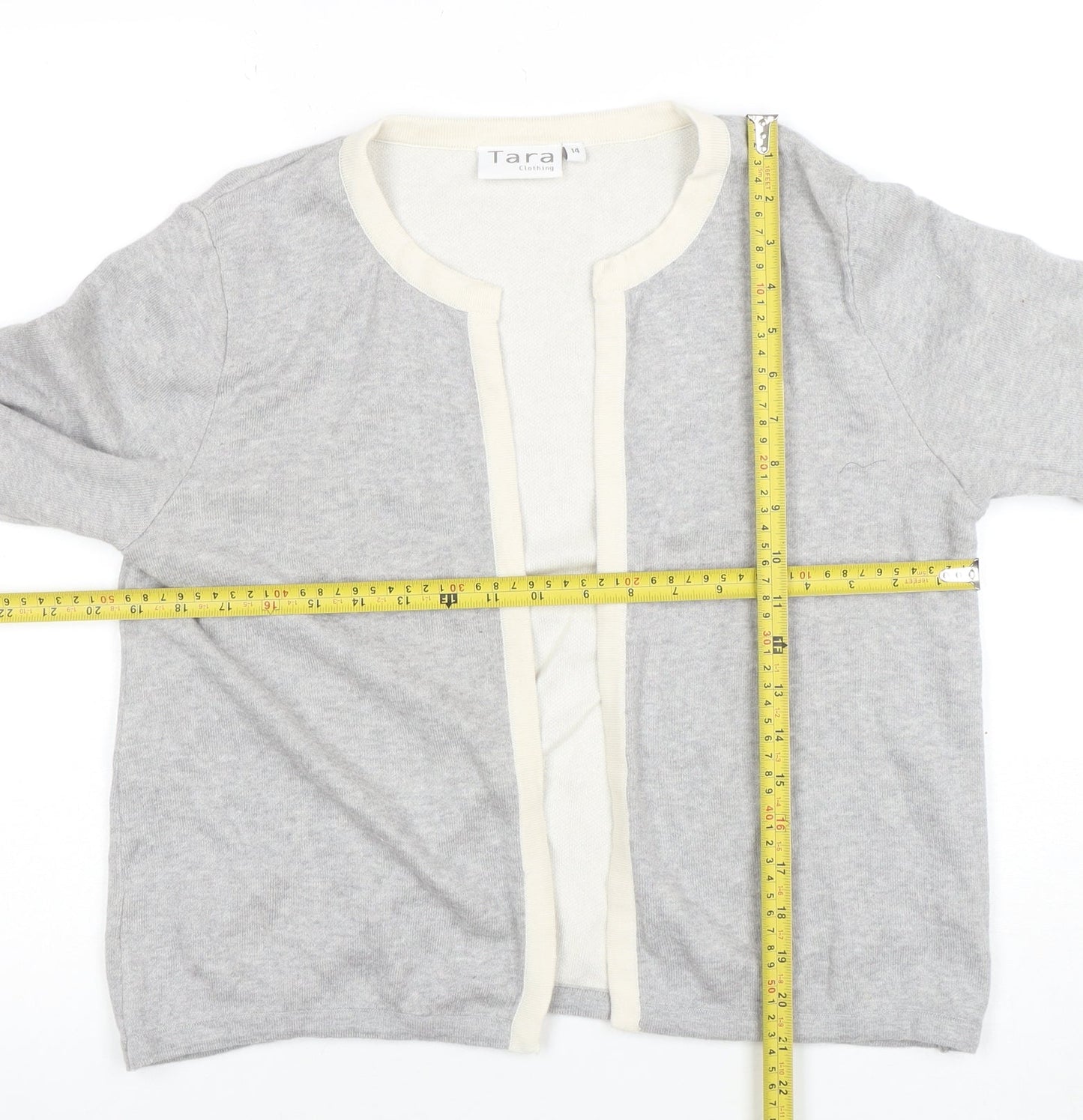 Tara Clothing Women’s Grey Cotton Blend Open Cardigan Size 14