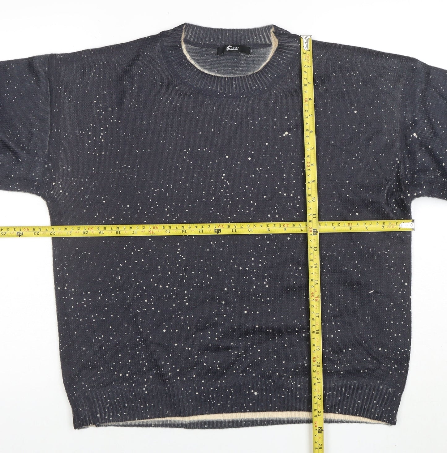 Italiane Women’s Blue Speckled Knit Crew Neck Pullover Jumper XL