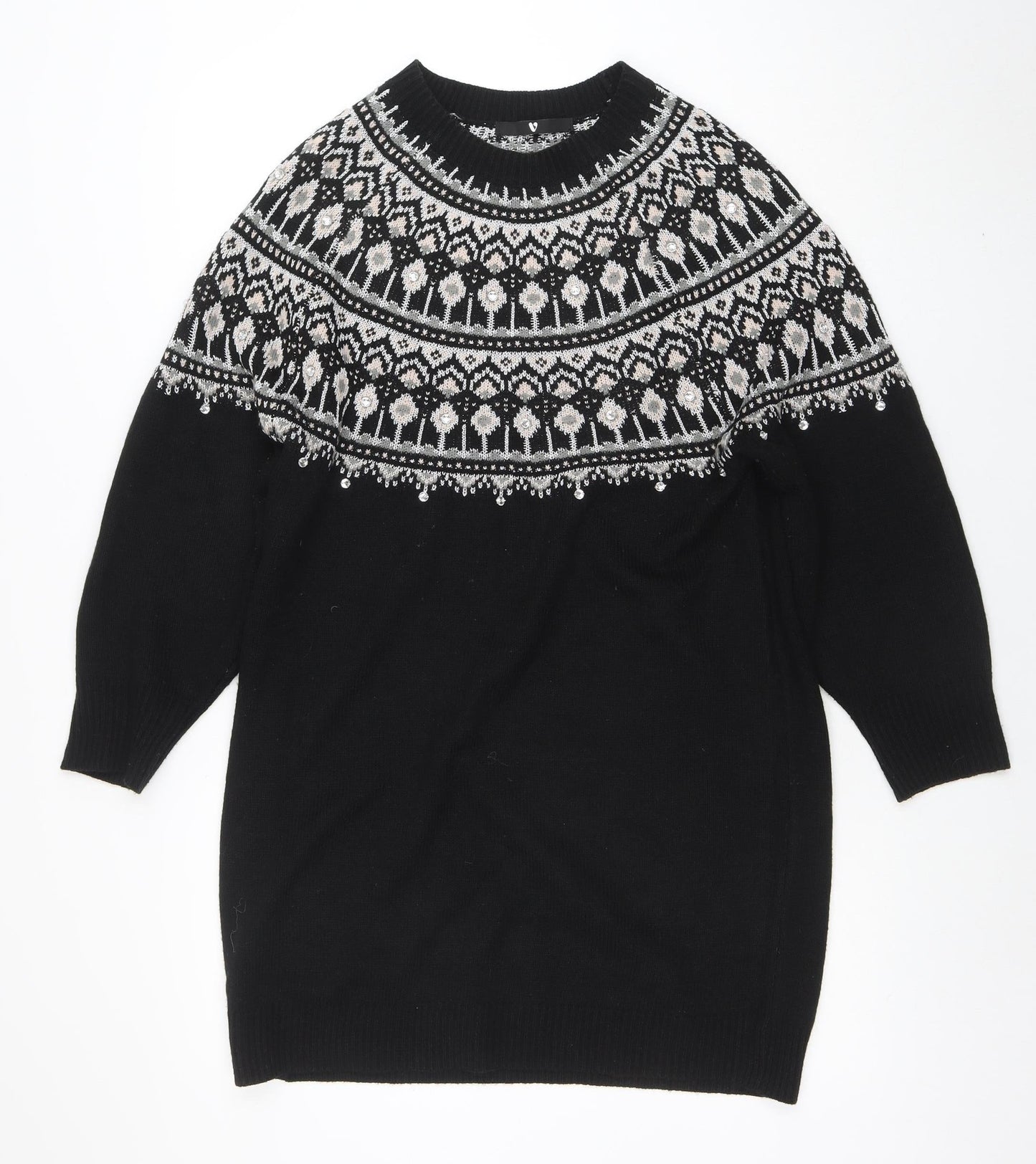 Very Women Black Fair Isle Jumper Dress Size 14 Winter Knit