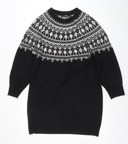 Very Women Black Fair Isle Jumper Dress Size 14 Winter Knit