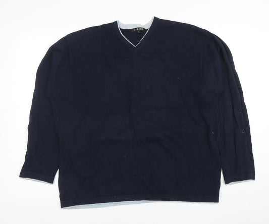 George Men's Blue XL V-Neck Cotton Jumper Classic Knit Pullover