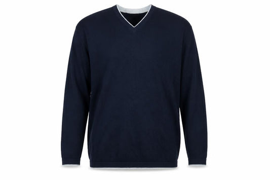 George Men's Blue XL V-Neck Cotton Jumper Classic Knit Pullover