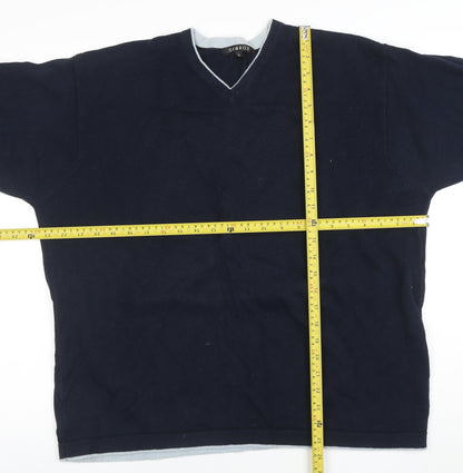 George Men's Blue XL V-Neck Cotton Jumper Classic Knit Pullover