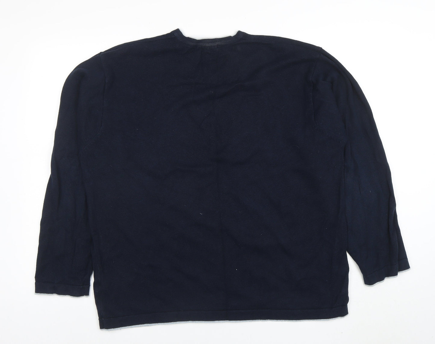 George Men's Blue XL V-Neck Cotton Jumper Classic Knit Pullover
