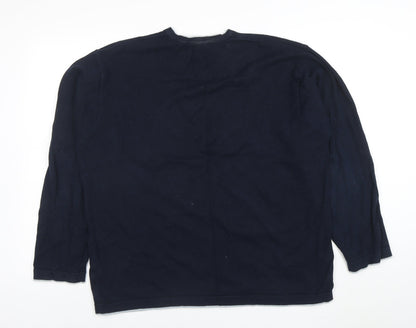 George Men's Blue XL V-Neck Cotton Jumper Classic Knit Pullover