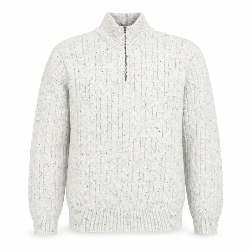 TU Men’s Grey Cable-Knit 1/4 Zip High Neck Jumper Size L