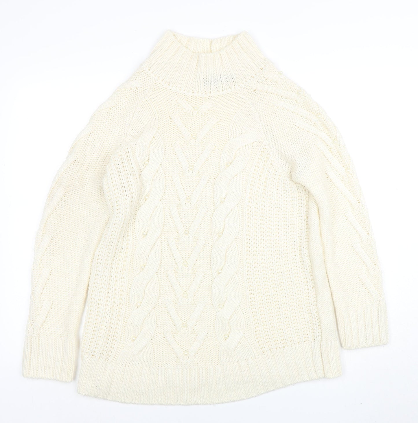 Marks and Spencer Women Ivory Roll Neck Cable-Knit Jumper M