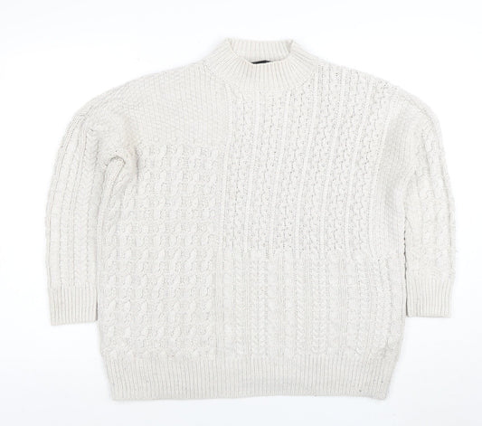 Topshop Women’s Ivory Cable-Knit Mock Neck Jumper Size 8
