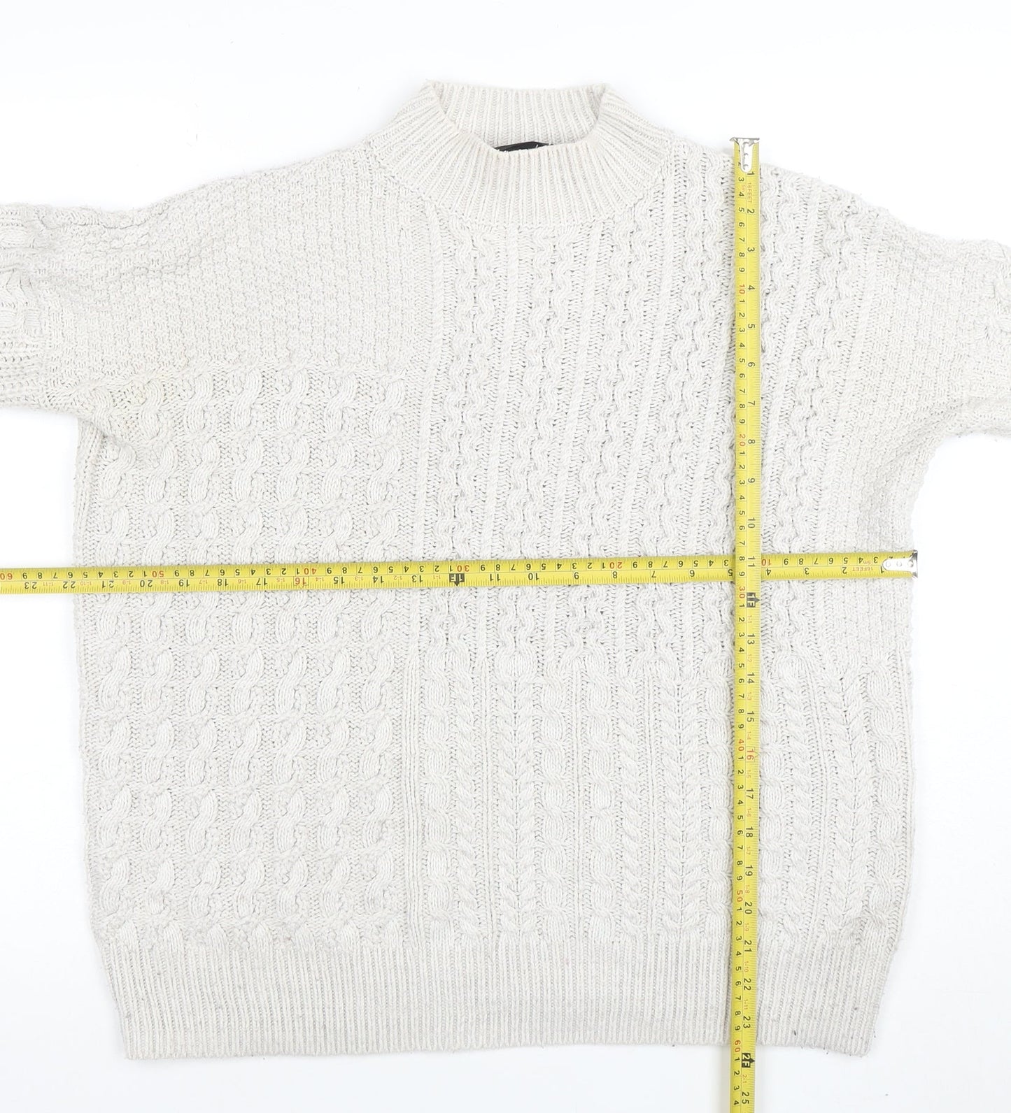Topshop Women’s Ivory Cable-Knit Mock Neck Jumper Size 8