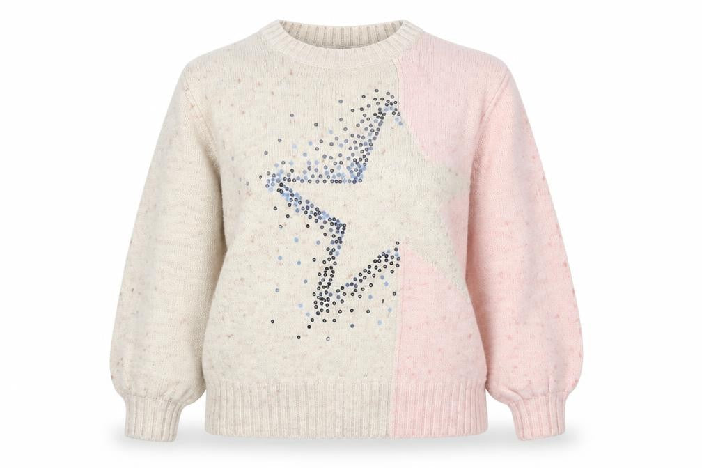 Next Womens Beige Star Rhinestone Knit Jumper Size 14