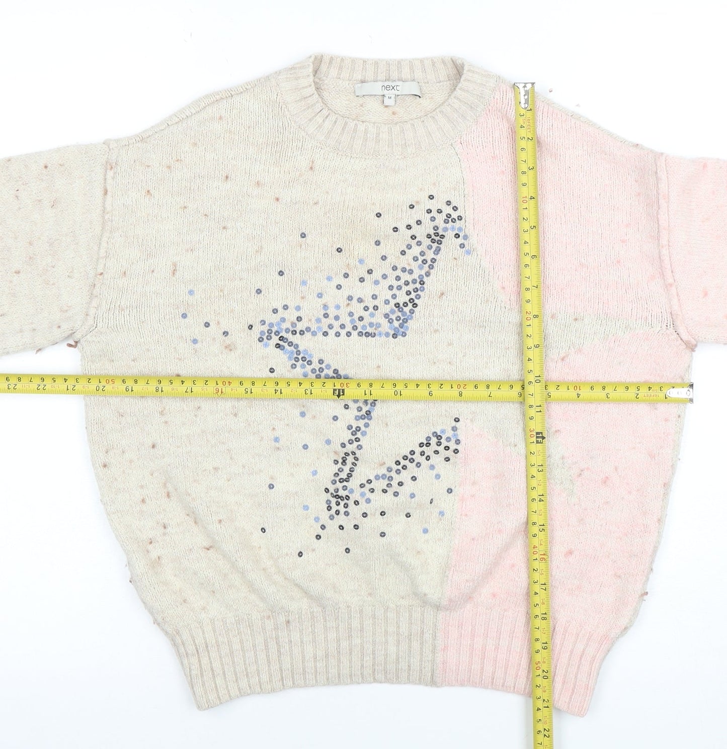 Next Womens Beige Star Rhinestone Knit Jumper Size 14