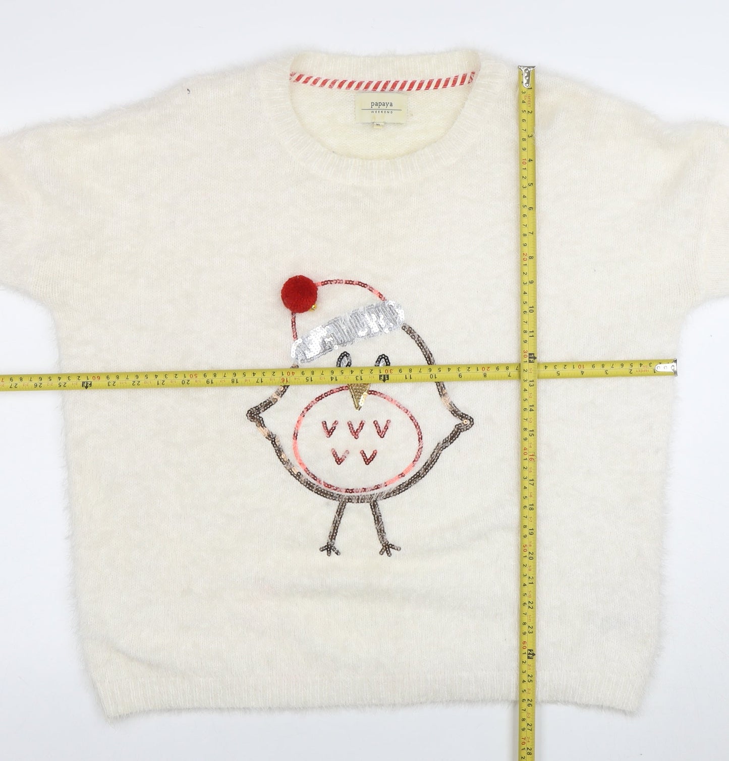 Papaya Women’s Ivory Christmas Robin Sequin Jumper XL