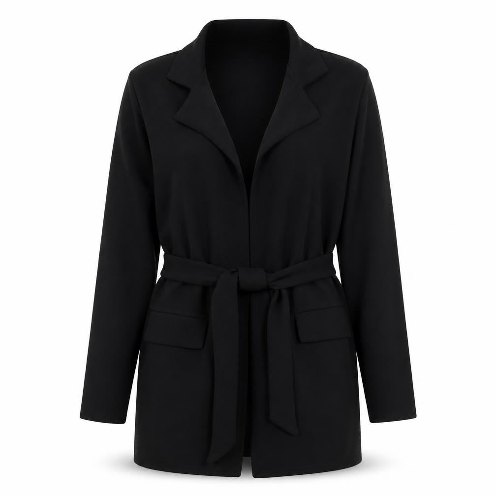 PRETTYLITTLETHING Womens Black Belted Coatigan Size 12